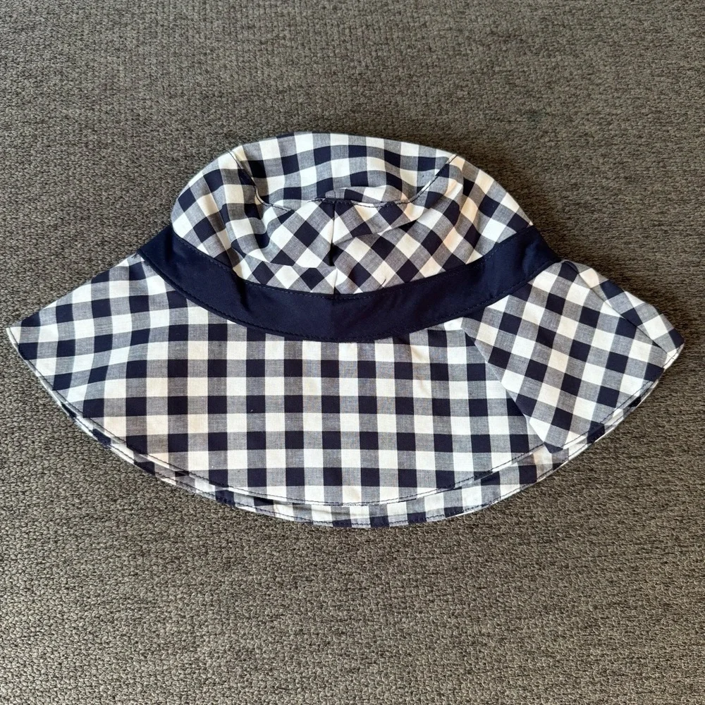 Janie and Jack Blue White Plaid Check Bucket Hat Bow Cotton Baby Girl 12-24M NWT